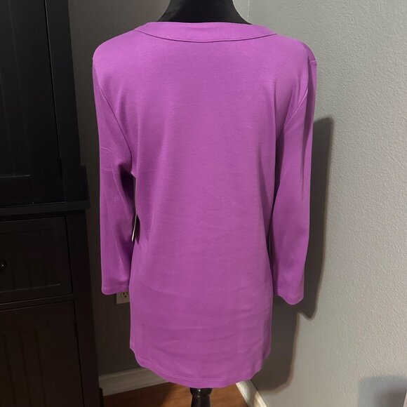 Kim Rogers Womens Blouse XL Purple Square Neck Studded 3/4 Sleeve Cotton NWT - Picture 5 of 9